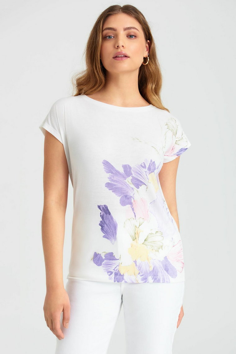 T-shirt damski w kwiaty biały