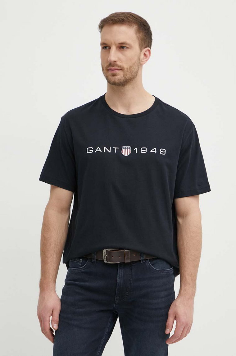 Gant t-shirt bawełniany męski kolor czarny z nadrukiem