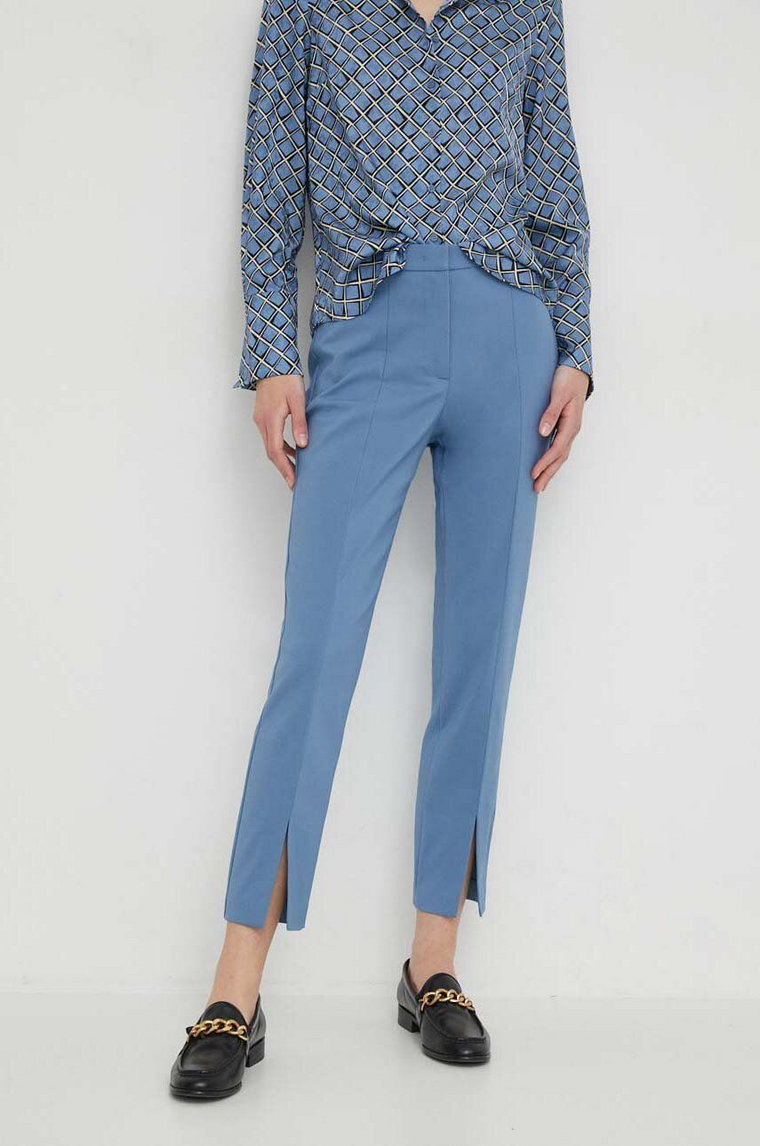 Sisley spodnie damskie kolor niebieski dopasowane high waist