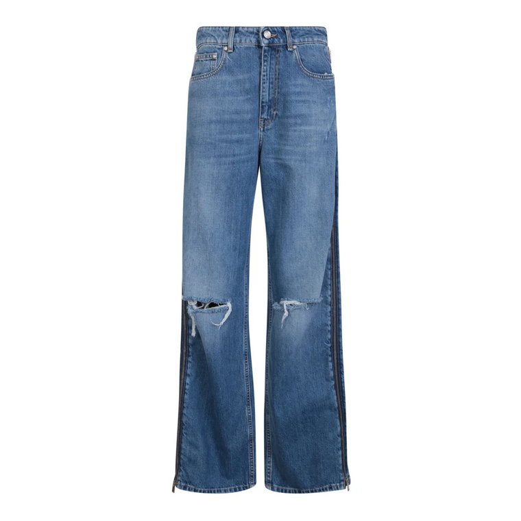 Niebieskie Jeansy z Efektem Vintage i Detalami na Zamku Stella McCartney
