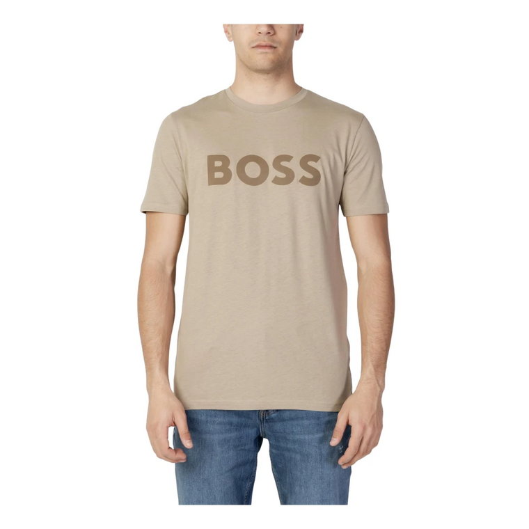 Męska Beżowa Koszulka z Nadrukiem Hugo Boss