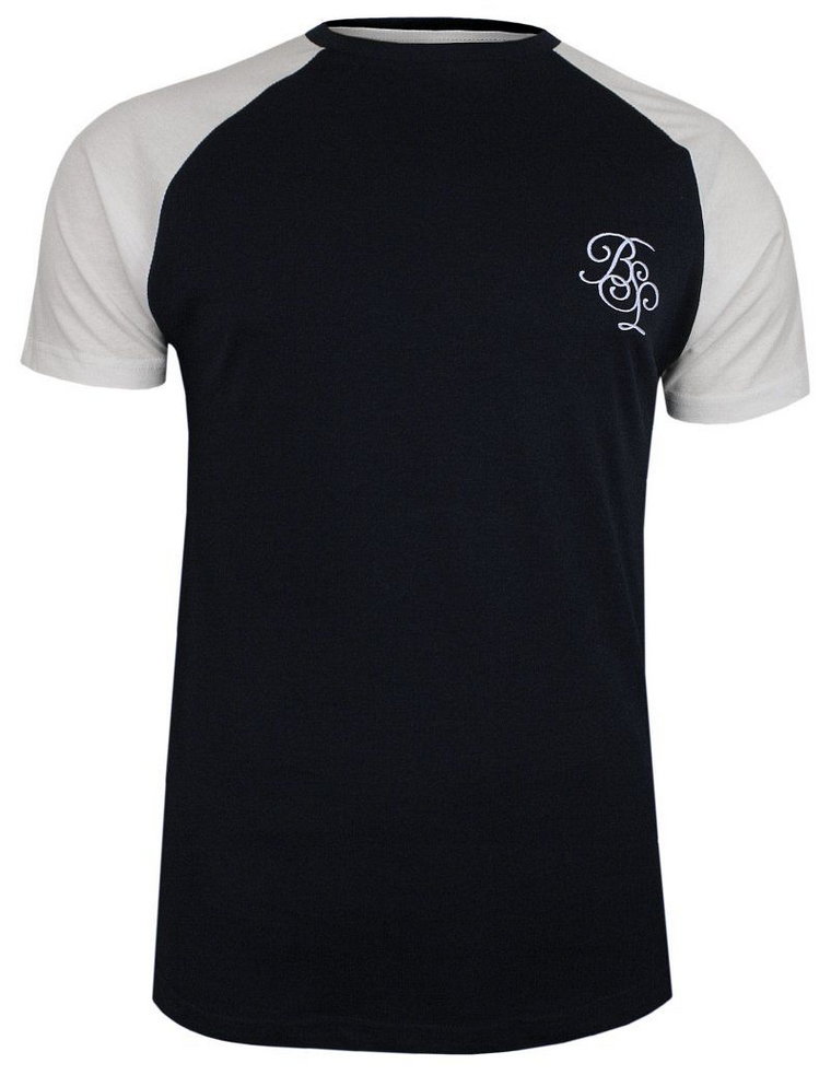 Granatowo-Biały Bawełniany T-Shirt Męski -Brave Soul- Koszulka, Krótki Rękaw, Logo