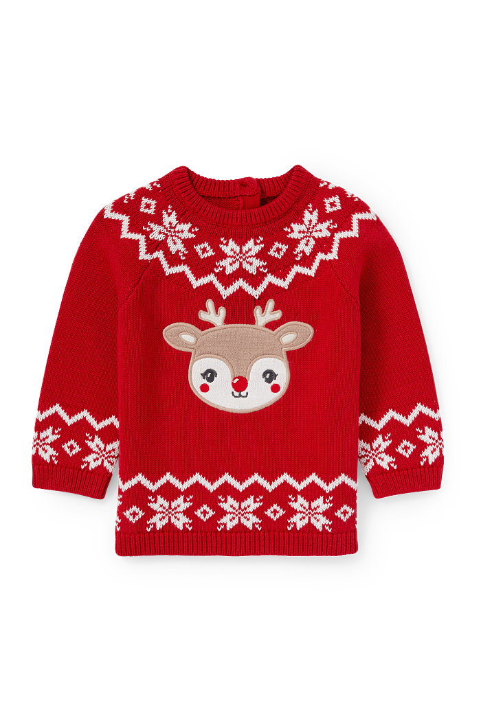 C&A Rudolf-niemowlęcy sweter w bożonarodzeniowym stylu, Czerwony, Rozmiar: 98