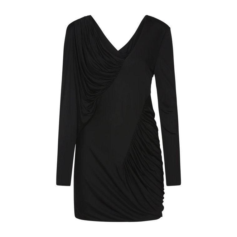 Czarna Sukienka z Drapowanym Jerseyem Saint Laurent