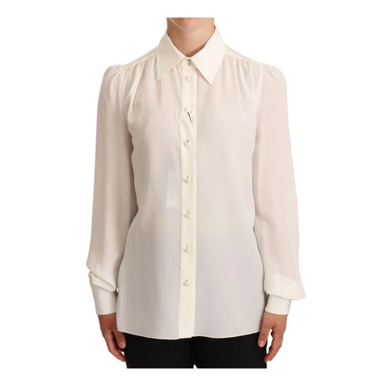 White Long Sleeve Polo Shirt Top Blouse Dolce & Gabbana
