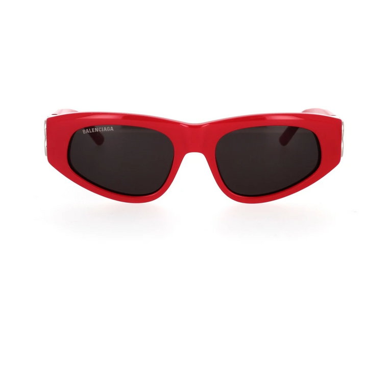 Czerwone owalne okulary przeciwsłoneczne z srebrnymi zawiasami Balenciaga