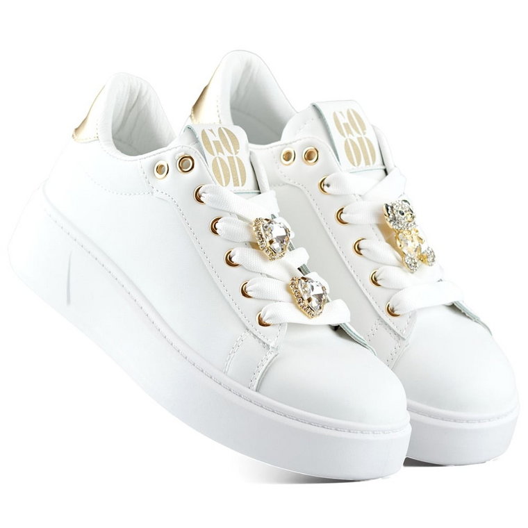 Białe modne sneakersy damskie z ozdobami na sznurówkach sneakersy z misiem