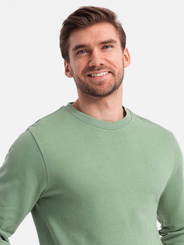 Męska bluza dresowa BASIC z okrągłym dekoltem - zielona V3 OM-SSBN-0175