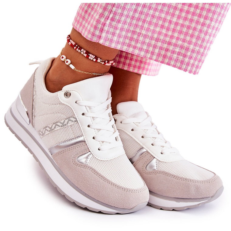 PG1 Klasyczne Damskie Wiązane Buty Sportowe Białe Elenes różowe
