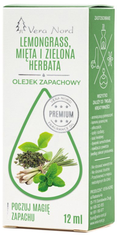 Eteryczny olejek Vera Nord Lemongrass mięta i zielona herbata 12 ml (5906948848013). Olejek eteryczny