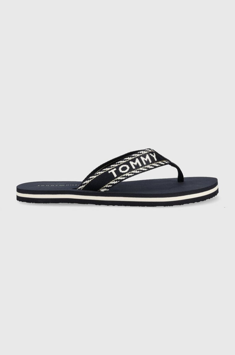 Tommy Hilfiger japonki TOMMY WEBBING SANDAL damskie kolor granatowy na płaskim obcasie FW0FW07143