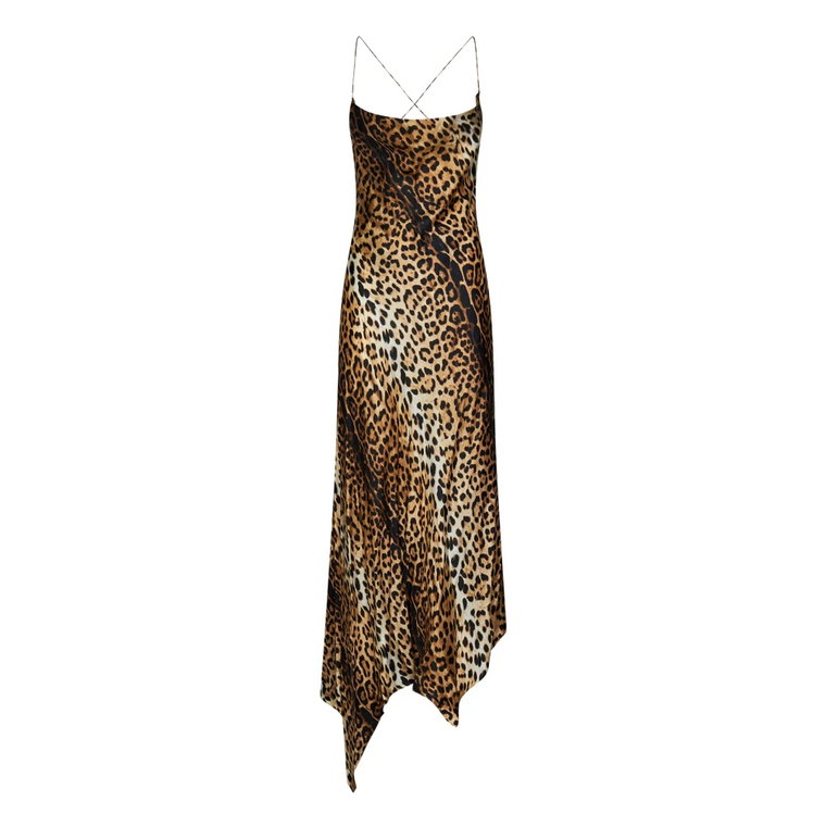 Jaguar-Print Jedwabna Sukienka z Dekoltem Halter Roberto Cavalli