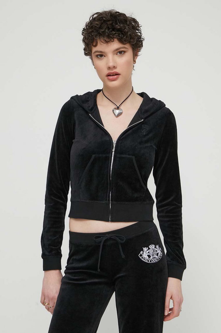 Juicy Couture bluza damska kolor czarny z kapturem z aplikacją