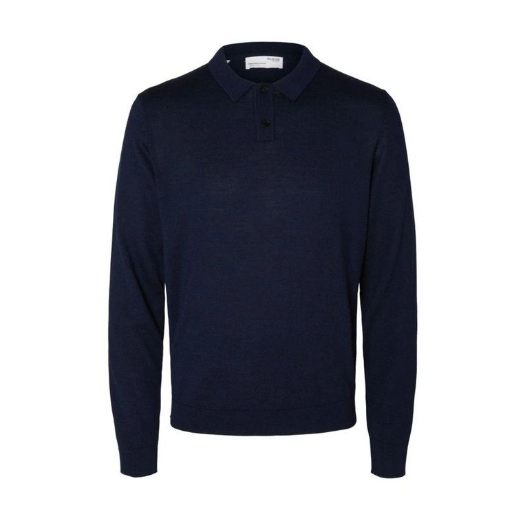 Granatowy Polo z Wełny Merino Selected Homme