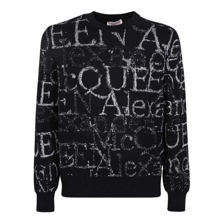 Czarna Odzież Dzianinowa z Nadrukiem Logo Alexander McQueen