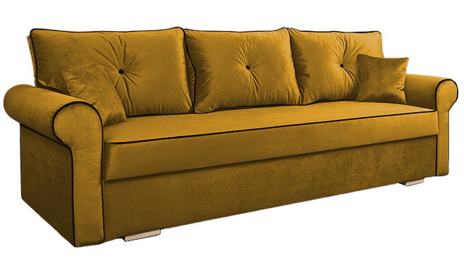 Welurowa kanapa z pojemnikiem na pościel kolor musztardowy - Blosse 4X