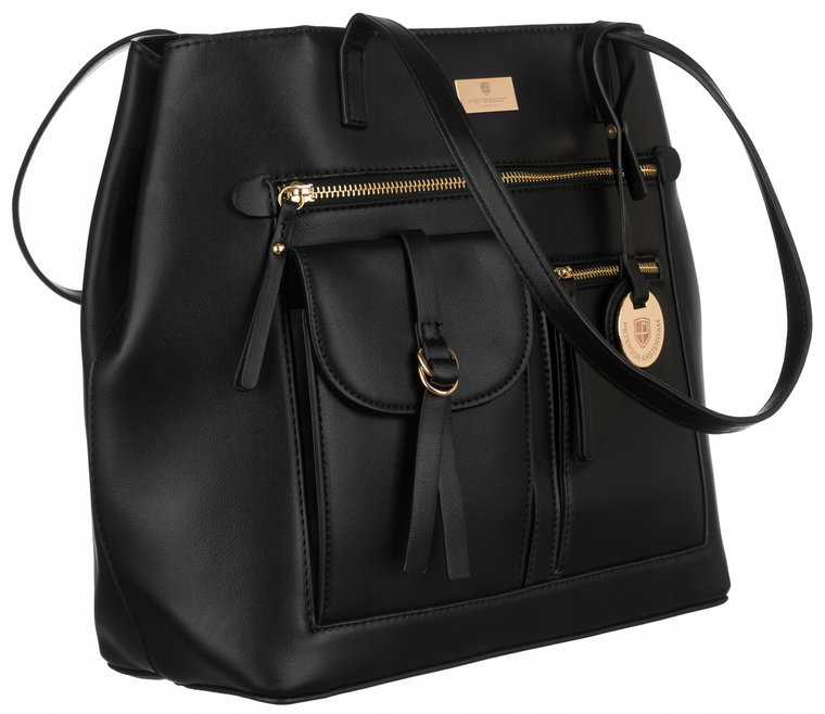 Peterson modna shopperka damska torebka na ramię czarna eko skóra A4 plecak