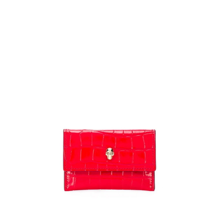 Luksusowy Czerwony Skórzany Portfel z Wytłoczonym Krokodylem Alexander McQueen