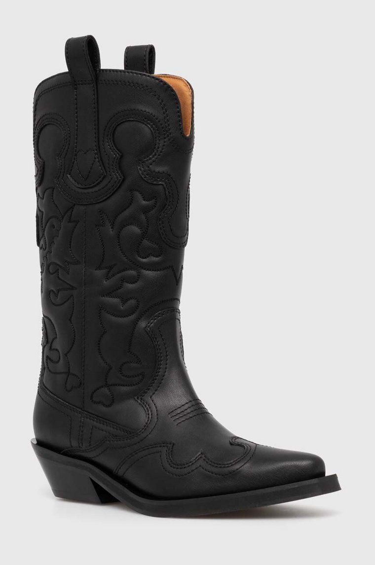 GANNI kowbojki Mid Shaft Embroidered Western Boot damskie kolor czarny na słupku S2824