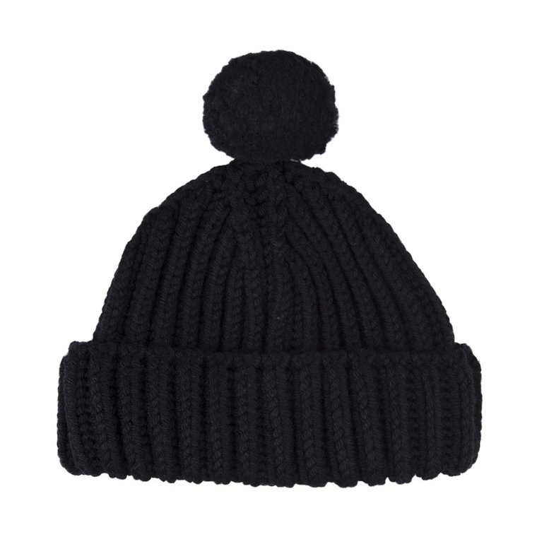 Czarna Zrobiona na Drutach Beanie z Pomponem Ermanno Scervino