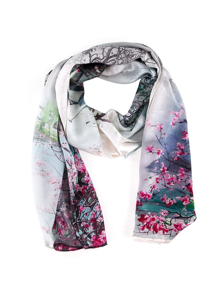 Made in Silk Jedwabny szal w kolorze kremowo-jasnoszarym - 170 x 50 cm