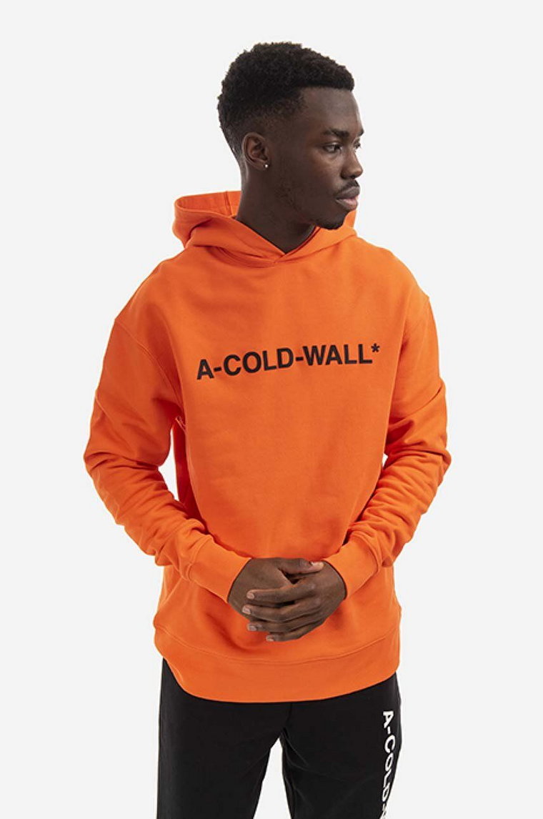 A-COLD-WALL* bluza bawełniana Essential Logo Hoodie męska kolor pomarańczowy z kapturem z nadrukiem ACWMW083.-LIGHTORANG