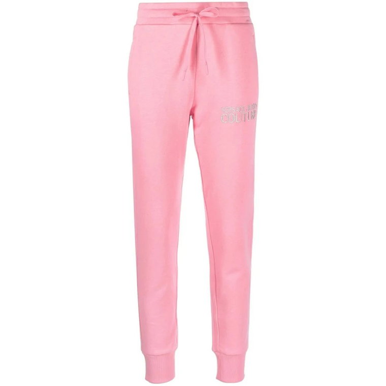 Różowe Spodnie Fitness z Haftem Versace Jeans Couture