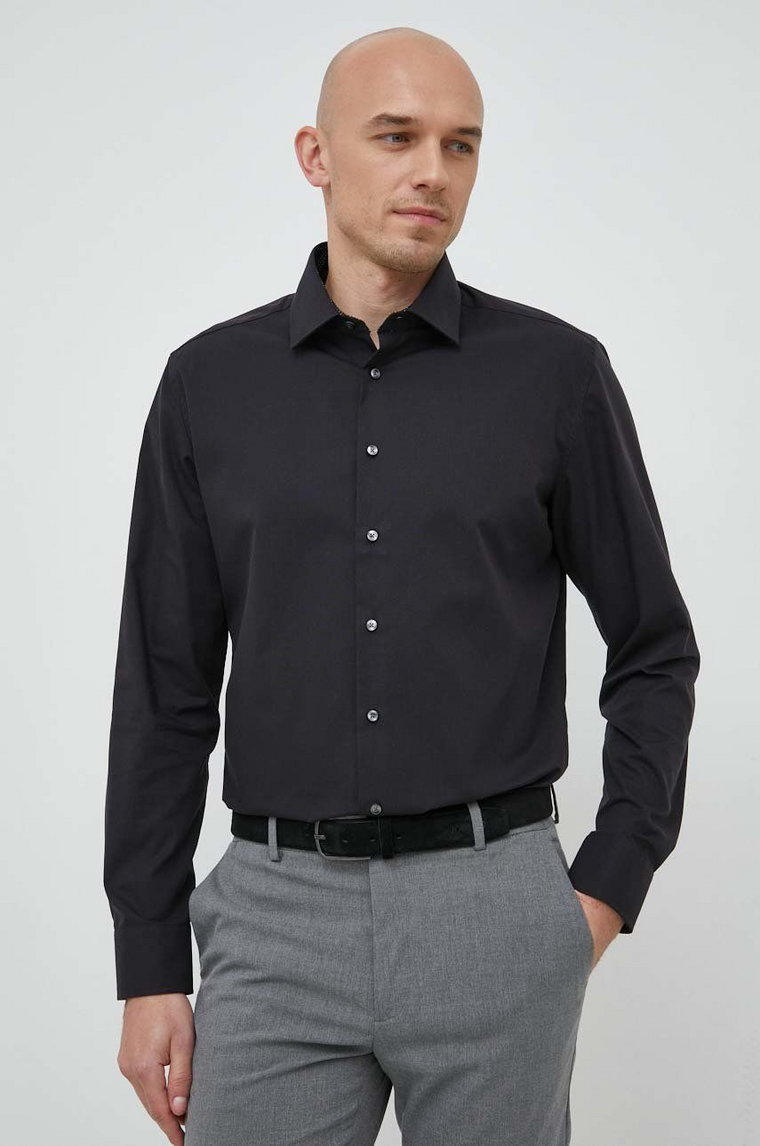 Seidensticker koszula bawełniana męska kolor czarny slim z kołnierzykiem klasycznym 01.693690