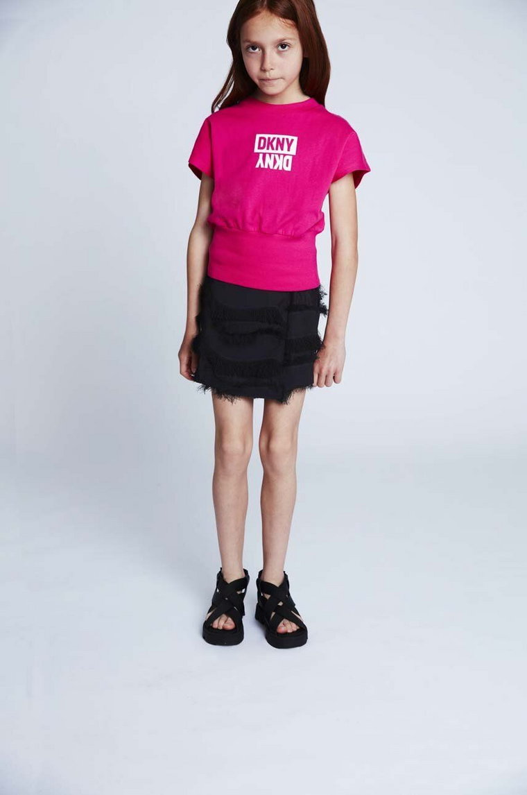 Dkny t-shirt bawełniany dziecięcy kolor różowy