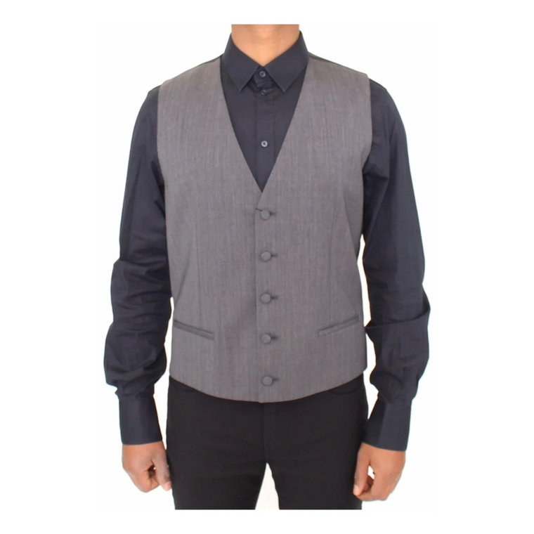 Gray Wool Stretch Dress Vest Jacket Blazer Dolce & Gabbana