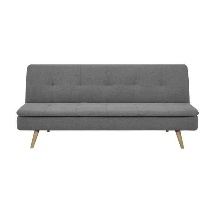 Sofa rozkładana 3-osobowa - Szara tkanina - Nogi z naturalnego drewna - dł. 179 x gł. 85 x wys. 79 cm - ALMA