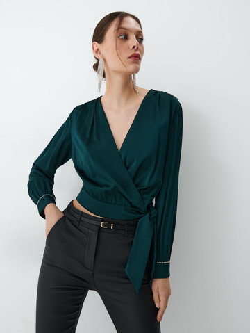 Mohito - Zielona bluzka z wiązaniem - Khaki