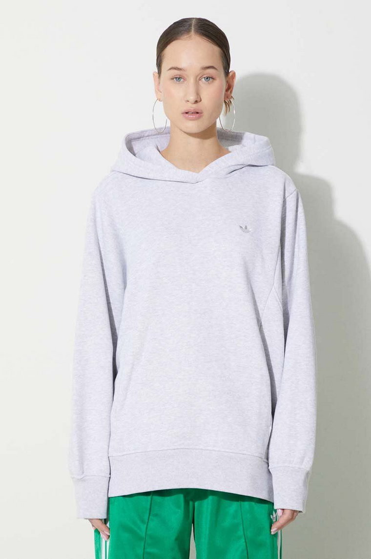 adidas Originals bluza bawełniana Hoodie damska kolor szary z kapturem melanżowa IX2344