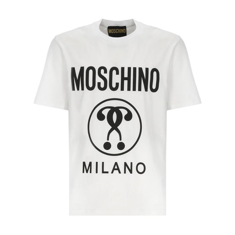 Biała bawełniana koszulka z logo dla mężczyzn Moschino