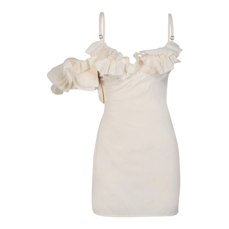 Biała asymetryczna sukienka z falbaną Jacquemus