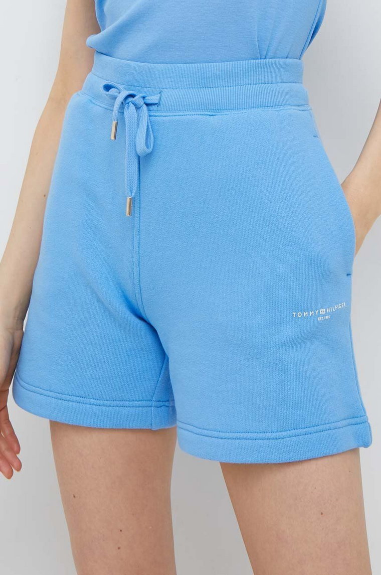 Tommy Hilfiger szorty damskie kolor niebieski gładkie high waist