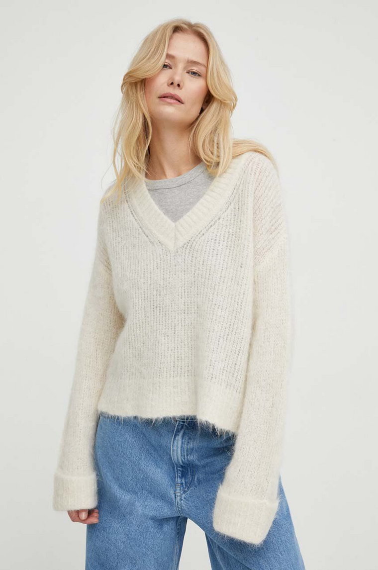 American Vintage sweter wełniany damski kolor beżowy