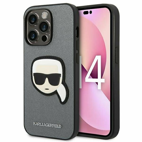 Karl Lagerfeld KLHCP14LSAPKHG iPhone 14 Pro 6,1" srebrny/silver hardcase Saffiano Karl`s Head Patch