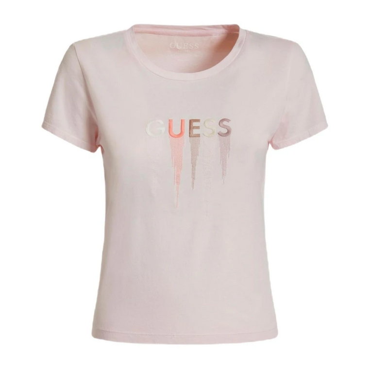 Różowa Koszulka z Nadrukiem dla Kobiet Guess