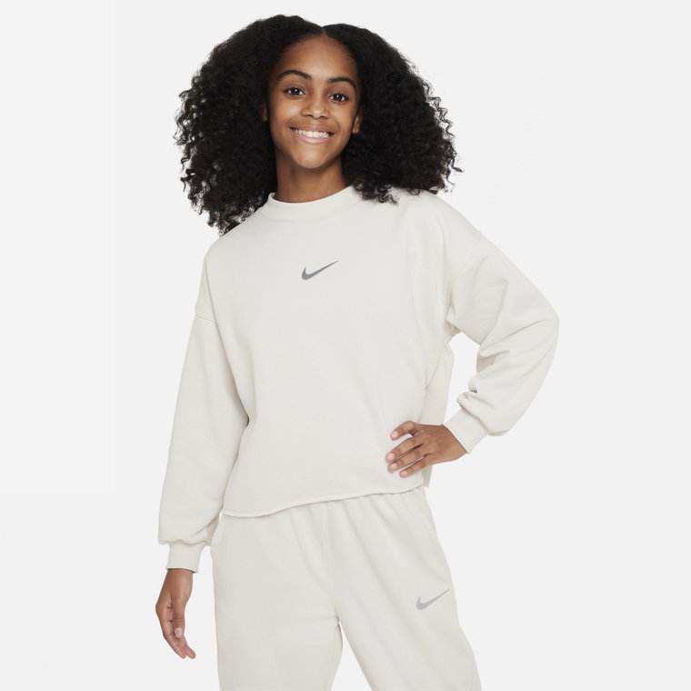 Bluza dresowa z półokrągłym dekoltem dla dużych dzieci (dziewcząt) Dri-FIT Nike Sportswear - Zieleń