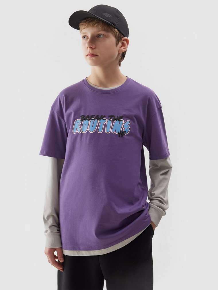 T-shirt z nadrukiem chłopięcy - fioletowy