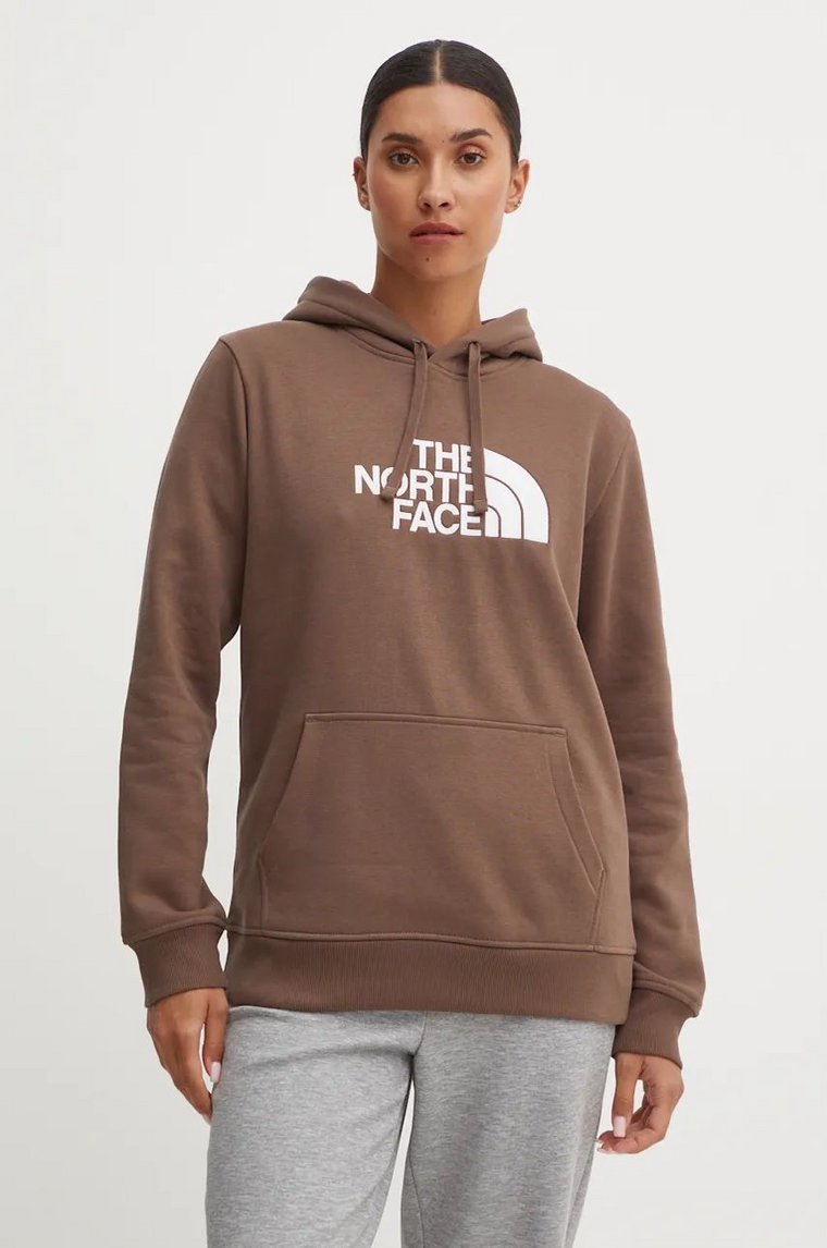 The North Face bluza Drew Peak Pullover Hoodie damska kolor brązowy z kapturem z nadrukiem NF0A89EH1OI1