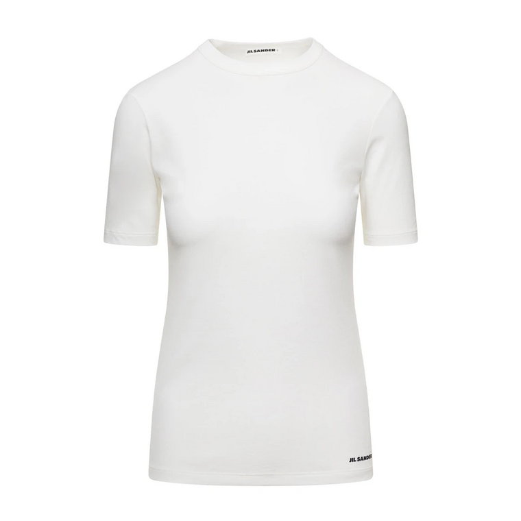 Nowoczesny biały bawełniany T-shirt z dekoltem w serek Jil Sander