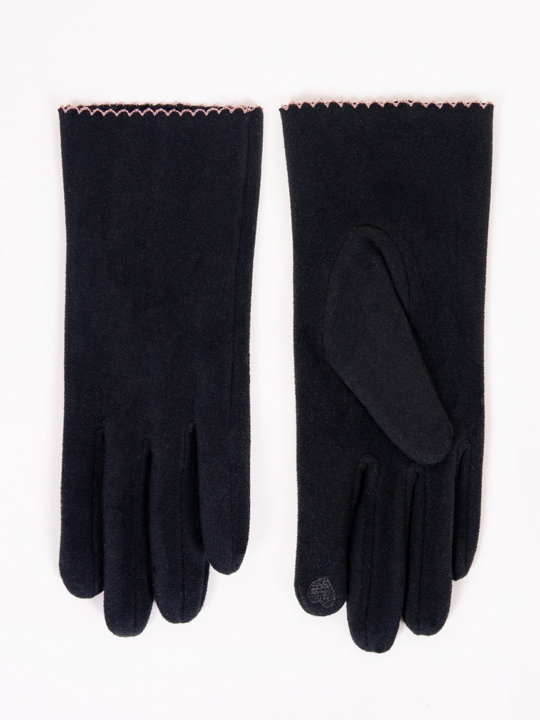Rękawiczki damskie czarne z ozdobnym obszyciem dotykowe 24