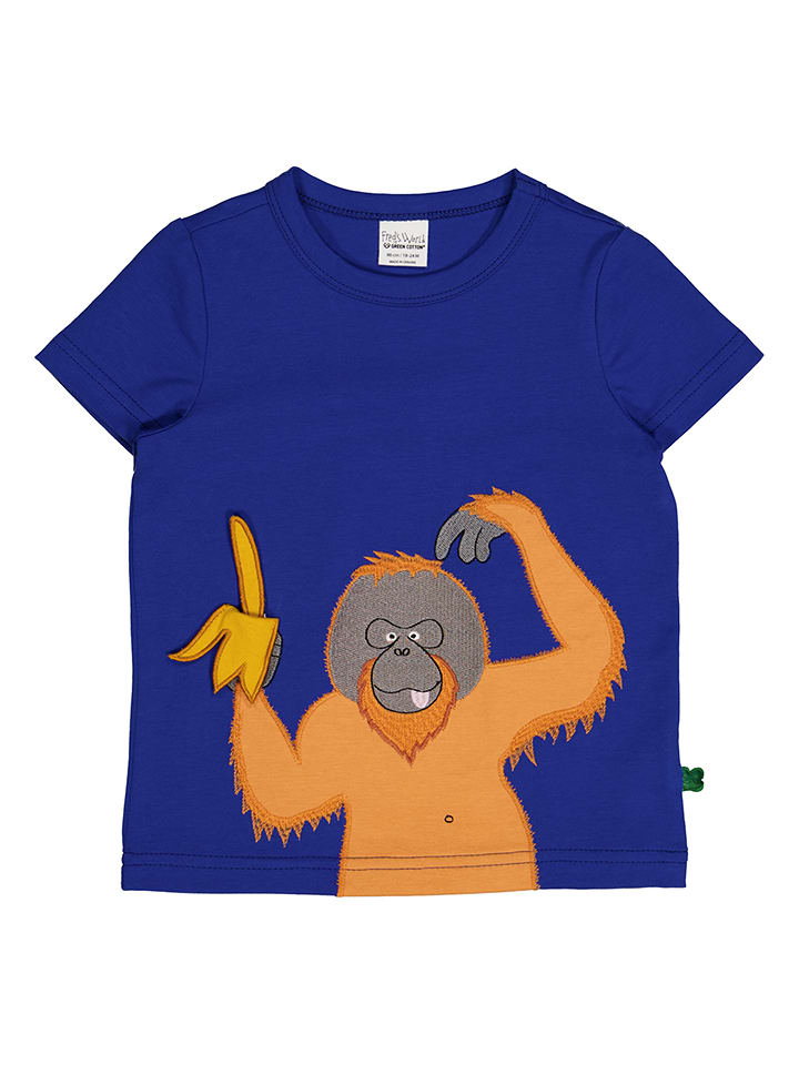 Freds World by GREEN COTTON Koszulka "Hello orangutan" w kolorze niebieskim