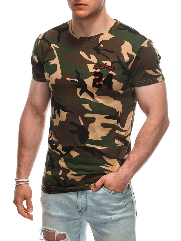 T-shirt męski z nadrukiem S1926 - brązowy