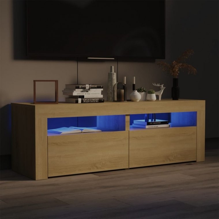 Szafka pod tv z oświetleniem led, dąb sonoma, 120x35x40 cm kod: V-804358