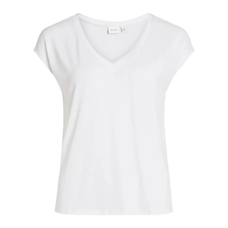 Biała koszulka z dekoltem V - Krótkie rękawy Vila