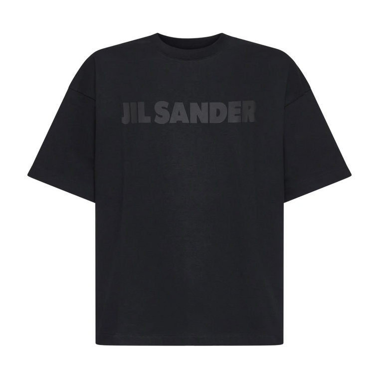 Czarna Koszulka z Nadrukiem Logo Jil Sander