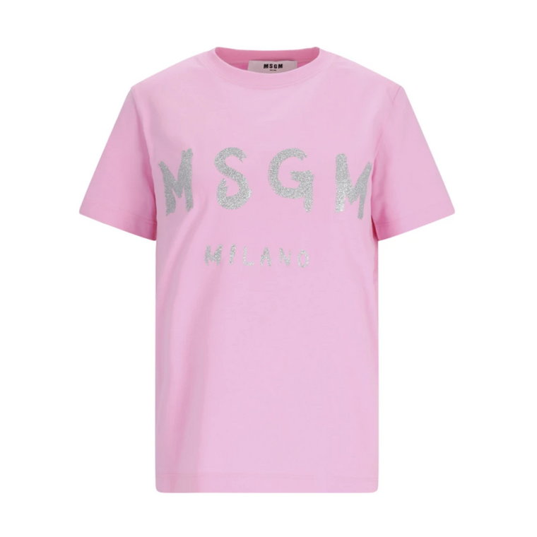 Różowa T-shirt z brokatowym logo Msgm